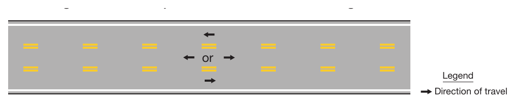 Figure 3B-6. Example of Yellow Pavement Markings for Reversible Lanes