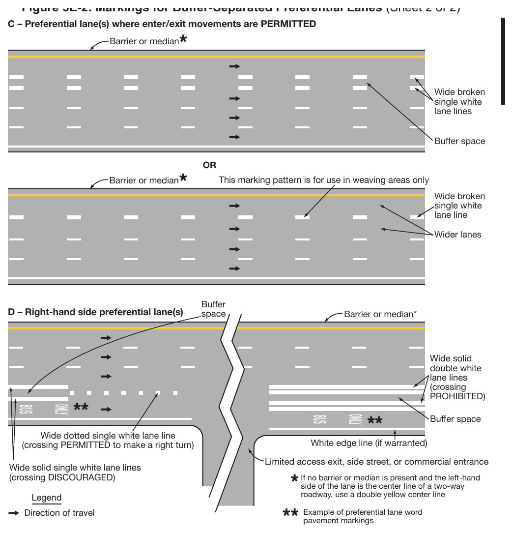 Figure 3E-2. Markings for Buffer-Separated Preferential Lanes (Sheet 2 of 2)