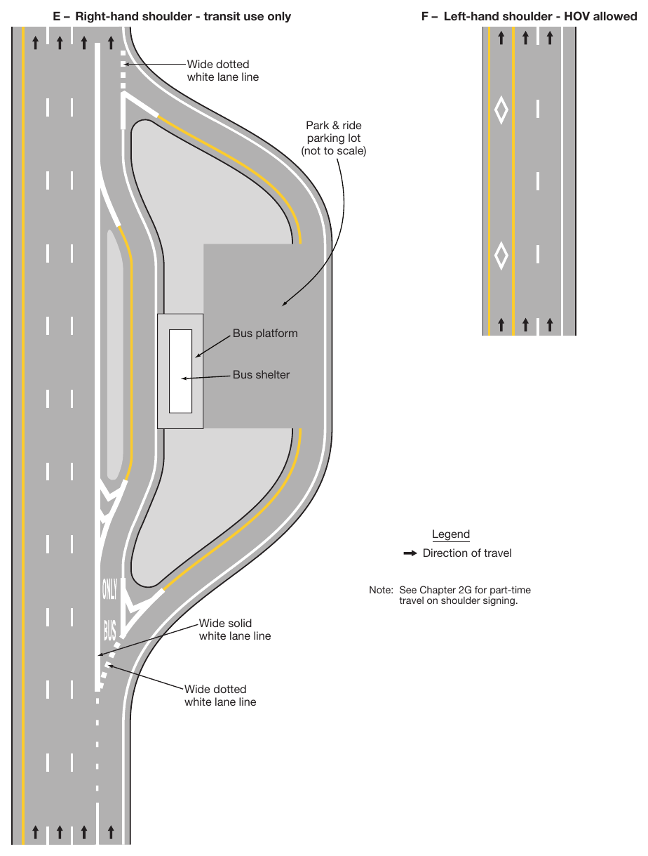 Figure 3E-5. Markings for Part-Time Travel on Shoulder and Application of Pavement Word Markings (Sheet 3)