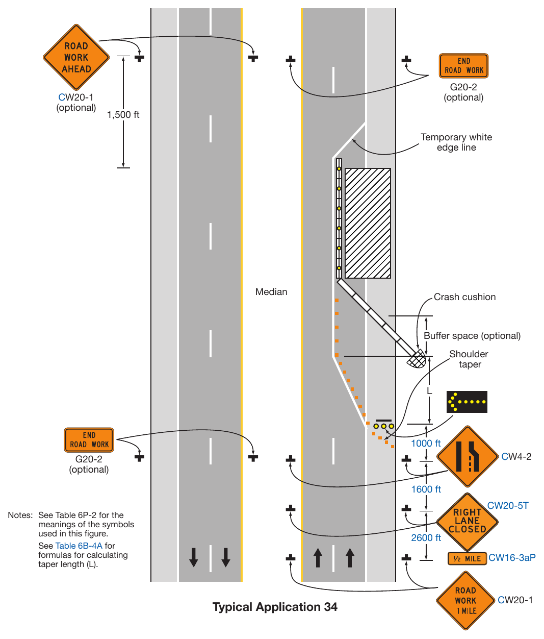 Figure 6P-34. Lane Closure with a Temporary Traffic Barrier (TA-34)