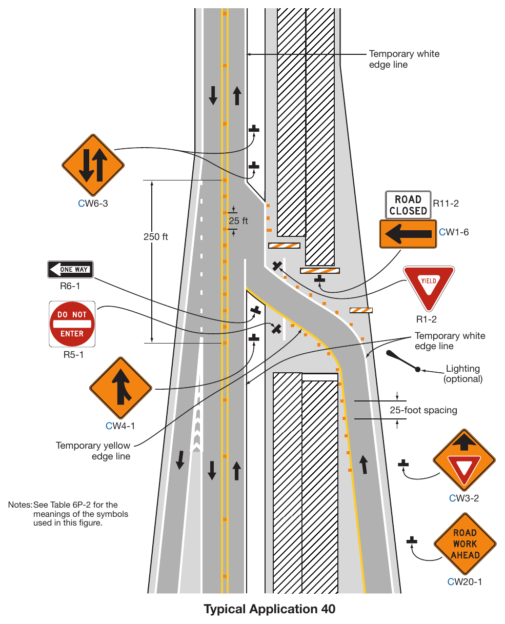 Figure 6P-40. Median Crossover for an Entrance Ramp (TA-40)
