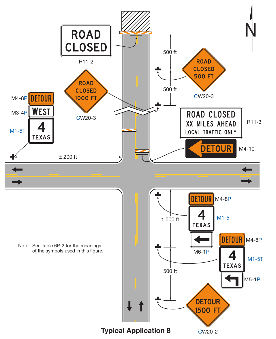 Figure 6P-8. Road Closure with an Off-Site Detour (TA-8)