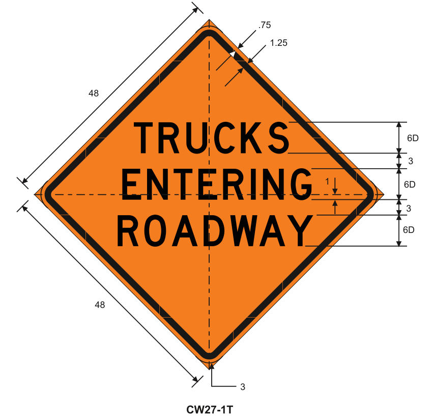 CW27-1T: TRUCKS ENTERING ROADWAY (design sheet)