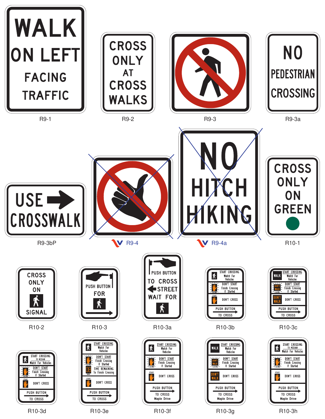 Figure 2B-27(VA). Pedestrian Signs and Plaques (Sheet 1 of 2)