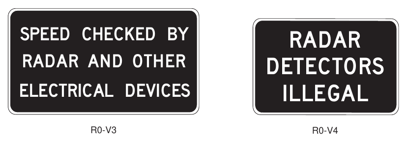 Figure 2B-V2. Radar and Speed Limit Enforcement Signs