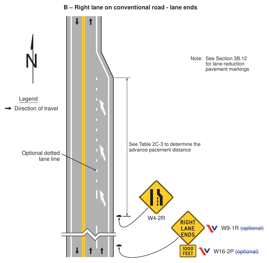 Figure 2C-13(VA). Example Sequences for Lane Ends and Lane Merge Signs (Sheet 2 of 5)
