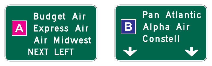 Figure 2D-1. Examples of Color-Coded Destination Guide Signs