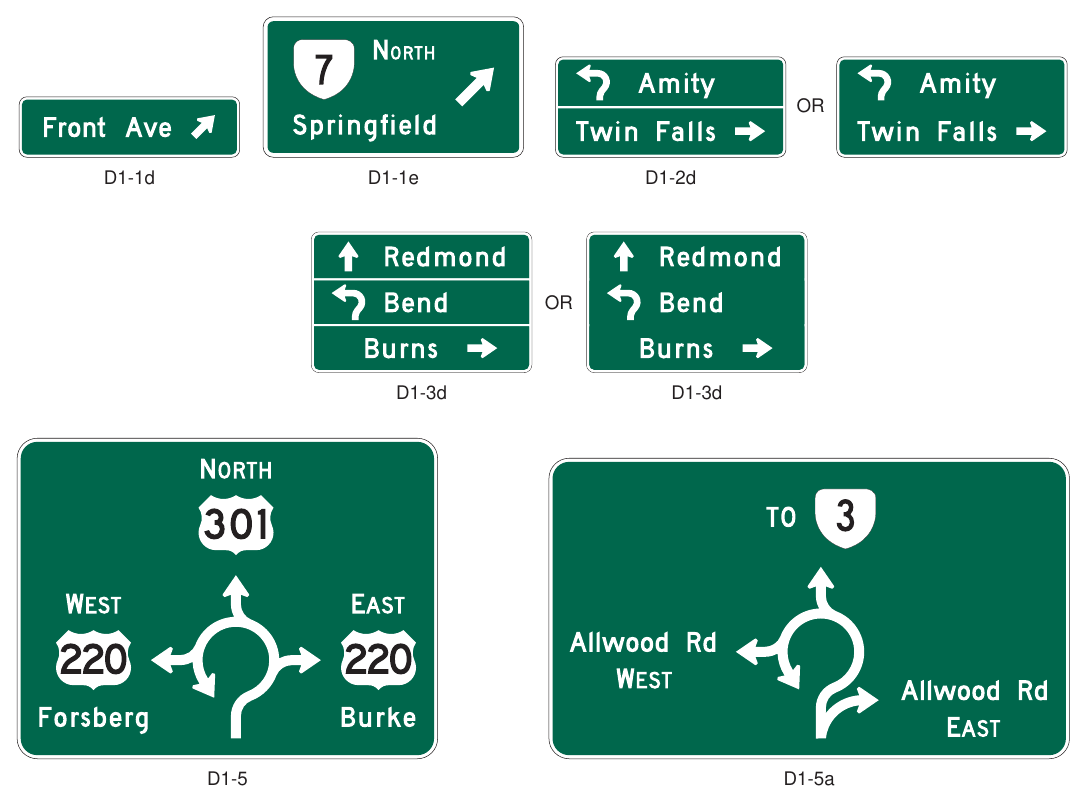 Figure 2D-11(VA). Destination Signs for Circular Intersections
