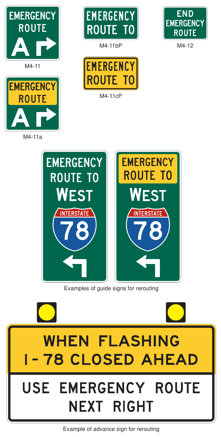 Figure 2D-37. Signs and Plaques for Rerouting Because of Traffic Incidents