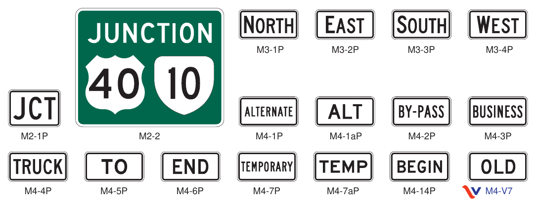 Figure 2D-5(VA). Route Sign Auxiliary Plaques and Combination Junction Sign