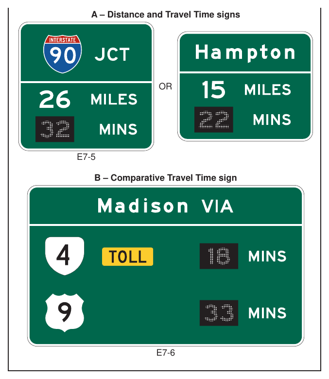 Figure 2E-52(VA). Examples of Travel Time Signs