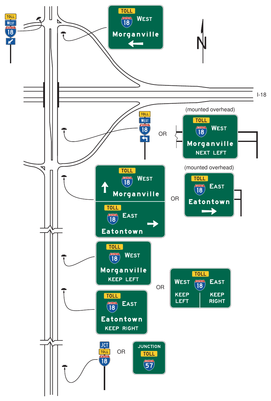 Figure 2F-7. Examples of Multi-Lane Crossroad Signing for a Diamond Interchange