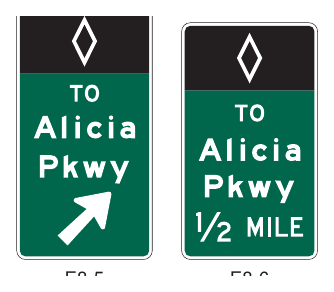Figure 2G-12. Examples of Barrier-Mounted Guide Signs for an Intermediate Egress from Preferential Lanes