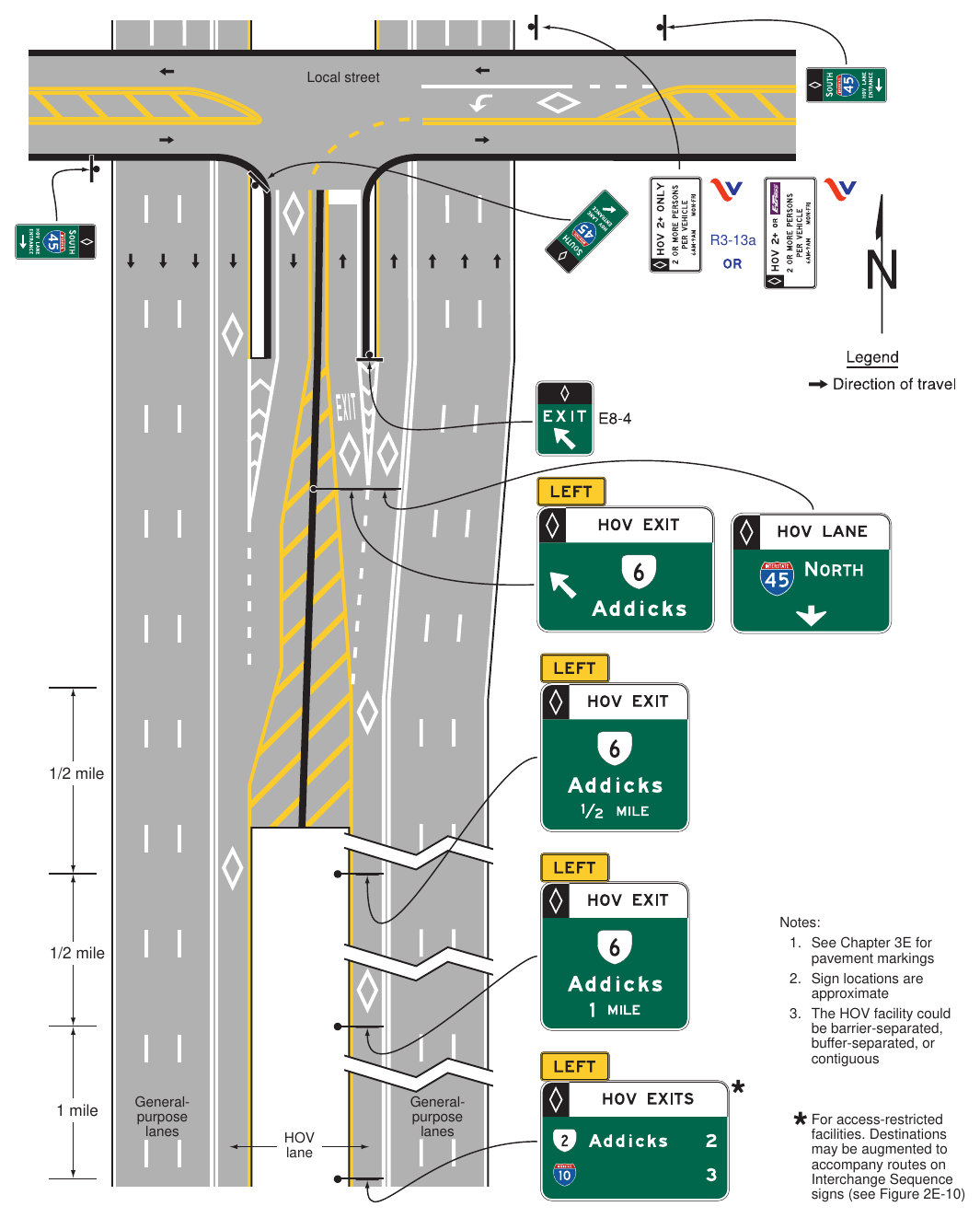 Figure 2G-16(VA). Examples of Guide Signs for Direct HOV Lane Entrance and Exit Ramps