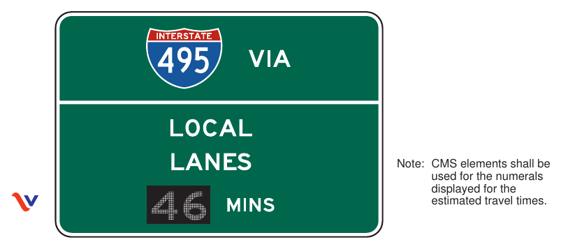Figure 2G-26(VA). Example of a Comparative Travel Time Information Sign for Preferential or Managed Lanes