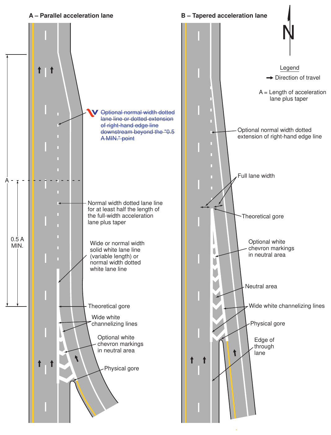 Figure 3B-10(VA). Examples of Dotted Line and Channelizing Line Applications for Entrance Ramp Markings (Sheet 1 of 2)