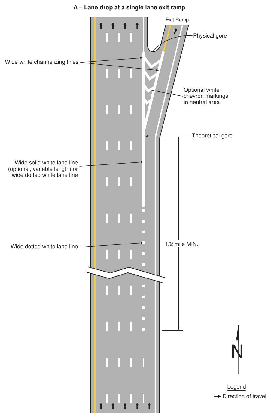 Figure 3B-11. Examples of Applications of Freeway and Expressway Lane-Drop Markings (Sheet 1 of 6)