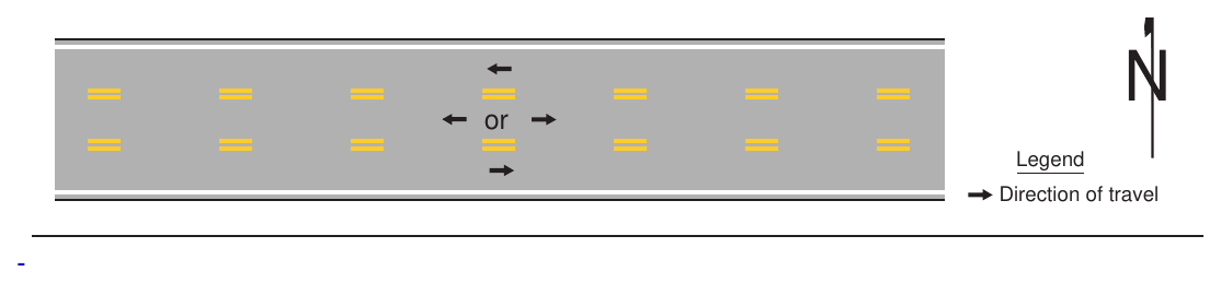 Figure 3B-6. Example of Yellow Pavement Markings for Reversible Lanes