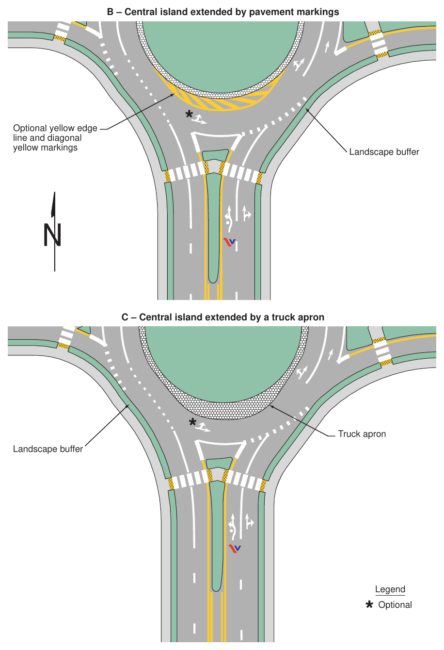 Figure 3D-3(VA). Example of Markings for a Two-Lane Roundabout with One-Lane and Two-Lane Approaches (Sheet 2 of 2)