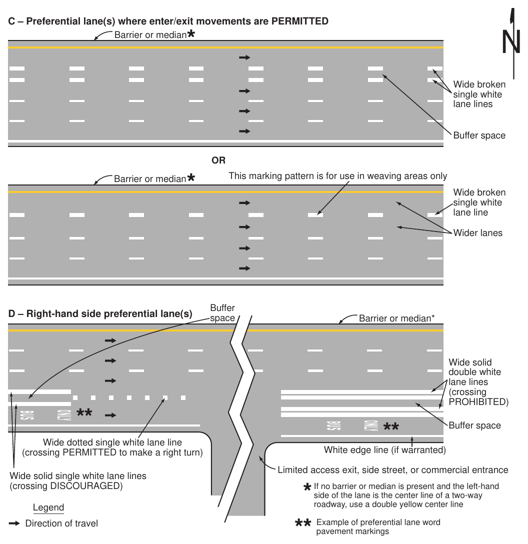 Figure 3E-2. Markings for Buffer-Separated Preferential Lanes (Sheet 2 of 2)
