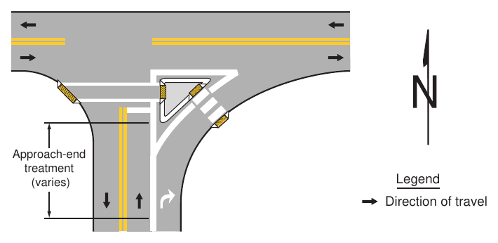 Figure 3J-1. Example of Markings for an Approach-End Treatment to an Island