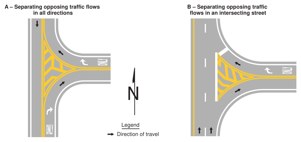 Figure 3J-2. Examples of Islands Designated by Pavement Markings