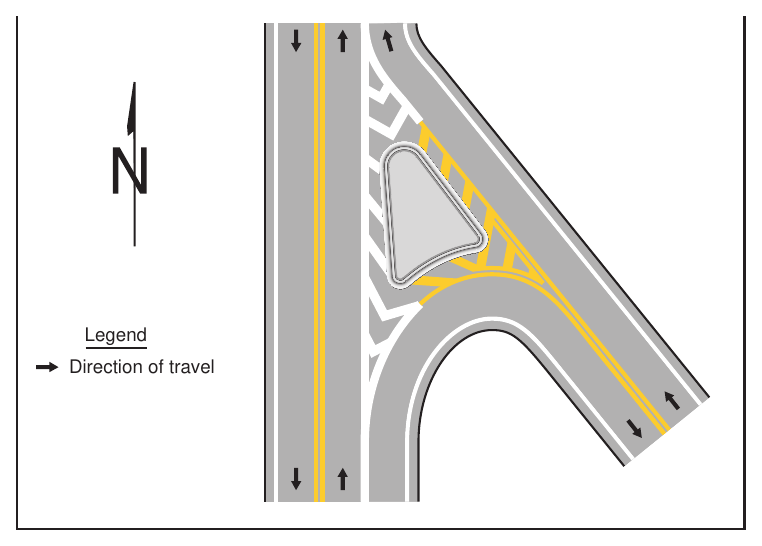 Figure 3J-5. Example of Optional Chevron and Diagonal Pavement Markings at a Raised Island