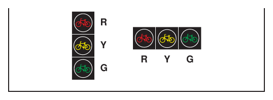 Figure 4H-1. Typical Arrangements of Bicycle Signal Faces