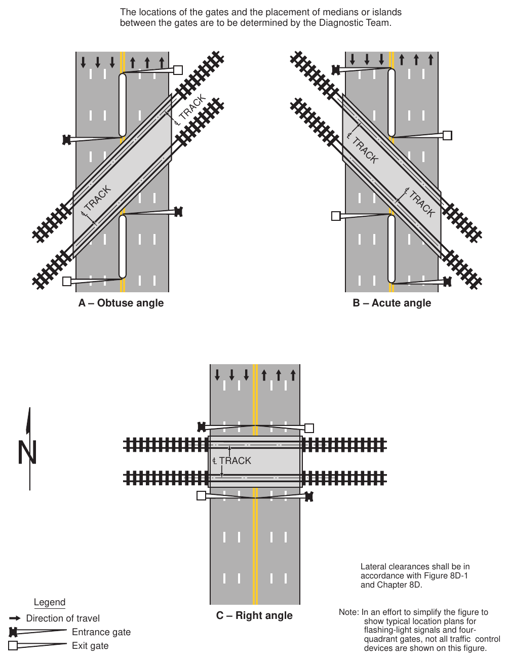Figure 8D-2. Examples of Location Plan for Flashing-Light Signals and Four-Quadrant Gates