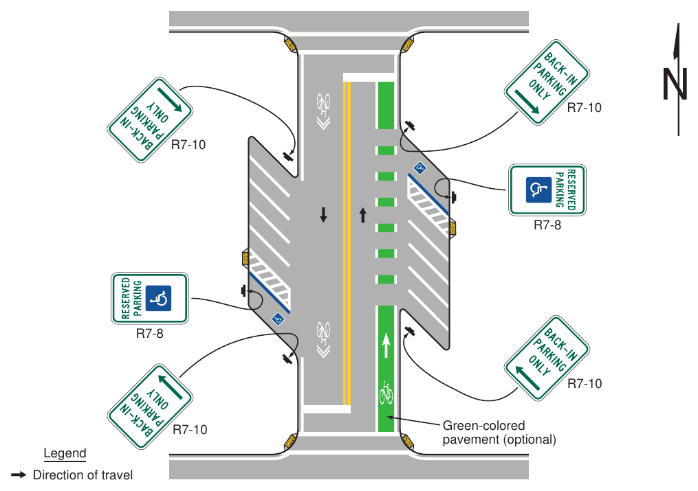 Figure 9B-3. Examples of Bicycle Facilities Adjacent to Back-In Parking