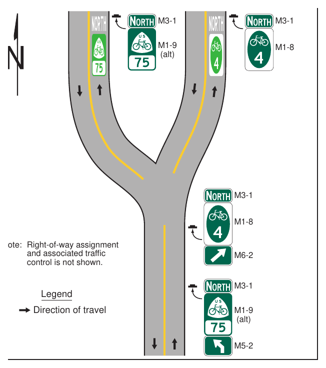 Figure 9E-15. Example of Placement of Route Markers for Shared-Use Paths