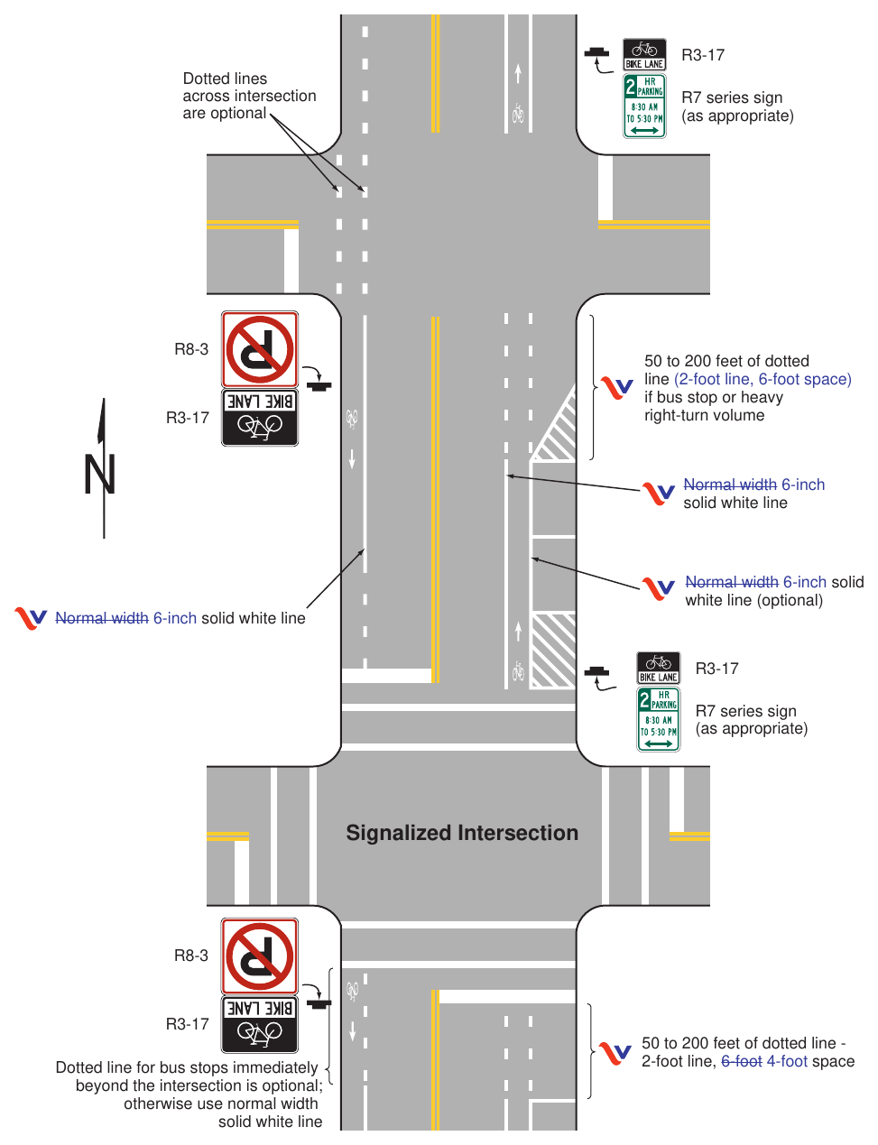 Figure 9E-2(VA). Example of Pavement Markings for Bicycle Lanes on a Two-Way Street