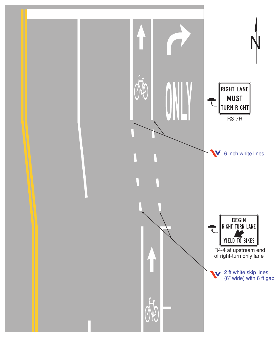 Figure 9E-3(VA). Examples of Bicycle Lane Markings on an Approach to an Intersection (Sheet 2 of 3)