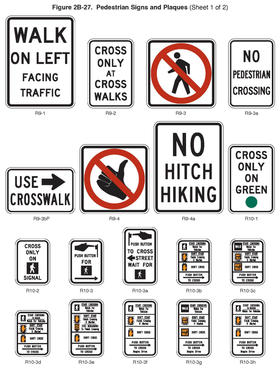 Figure 2B-27. Pedestrian Signs and Plaques (Sheet 1 of 2)