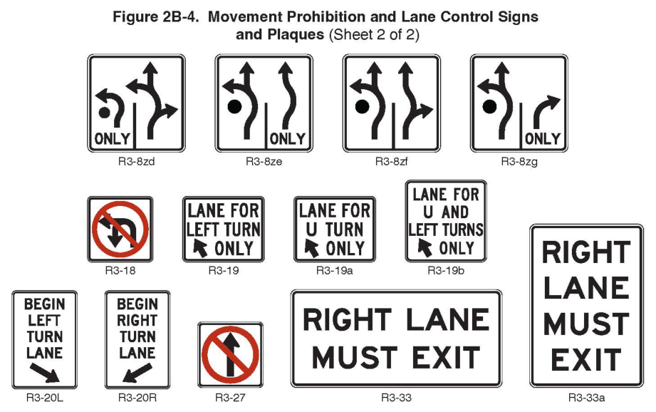 Figure 2B-4. Movement Prohibition and Lane Control Signs and Plaques (Sheet 2 of 2)