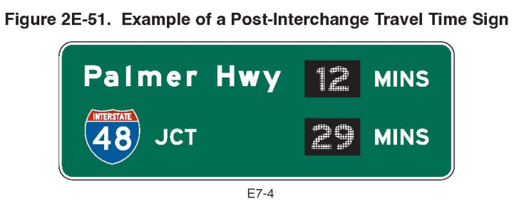 Figure 2E-51. Example of a Post-Interchange Travel Time Sign