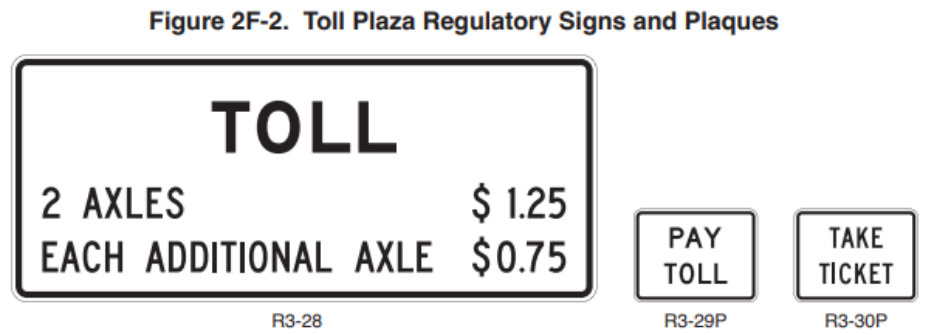 Figure 2F-2. Toll Plaza Regulatory Signs and Plaques