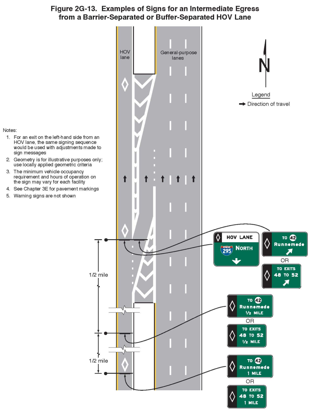 Figure 2G-13. Examples of Signs for an Intermediate Egress from a Barrier-Separated or Buffer-Separated HOV Lane
