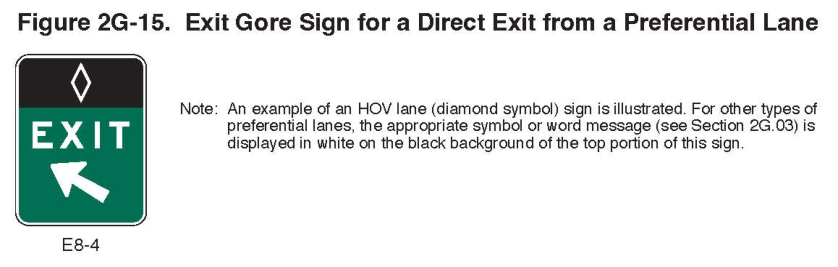 Figure 2G-15. Exit Gore Sign for a Direct Exit from a Preferential Lane