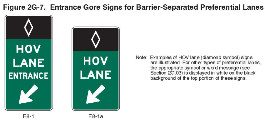 Figure 2G-7. Entrance Gore Signs for Barrier-Separated Preferential Lanes
