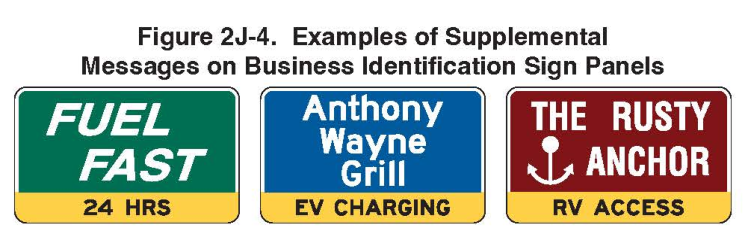 Figure 2J-4. Examples of Supplemental Messages on Business Identification Sign Panels