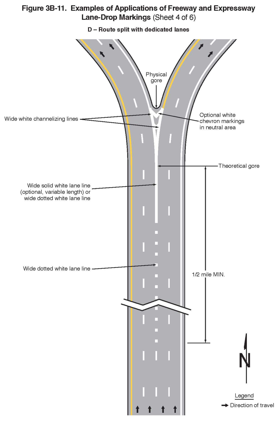 Figure 3B-11. Examples of Applications of Freeway and Expressway Lane-Drop Markings (Sheet 4 of 6)