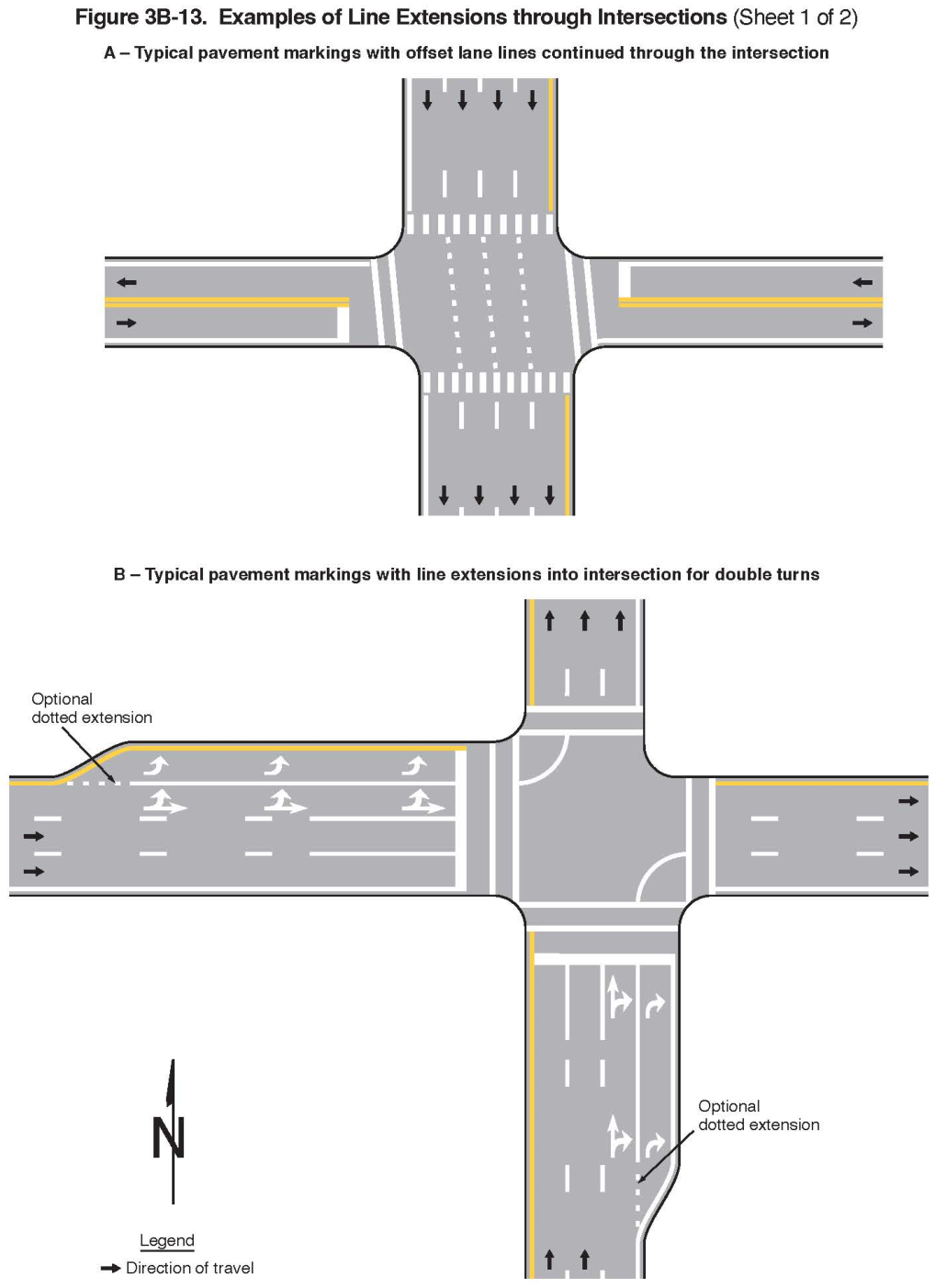 Figure 3B-13. Examples of Line Extensions through Intersections (Sheet 1)