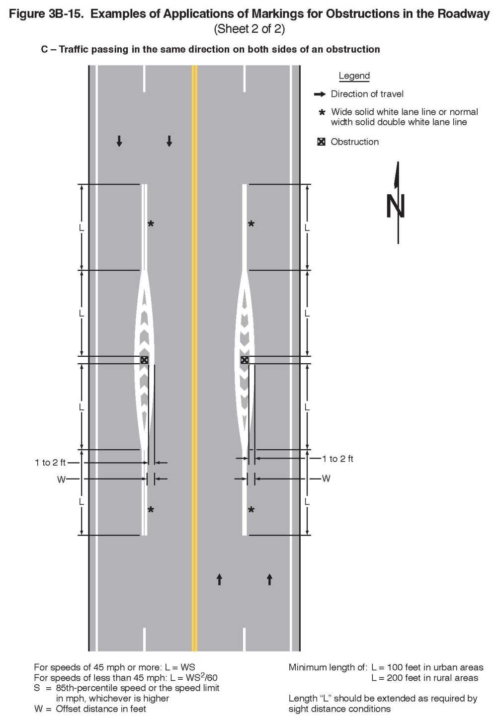 Figure 3B-15. Examples of Applications of Markings for Obstructions in the Roadway (Sheet 2 of 2)