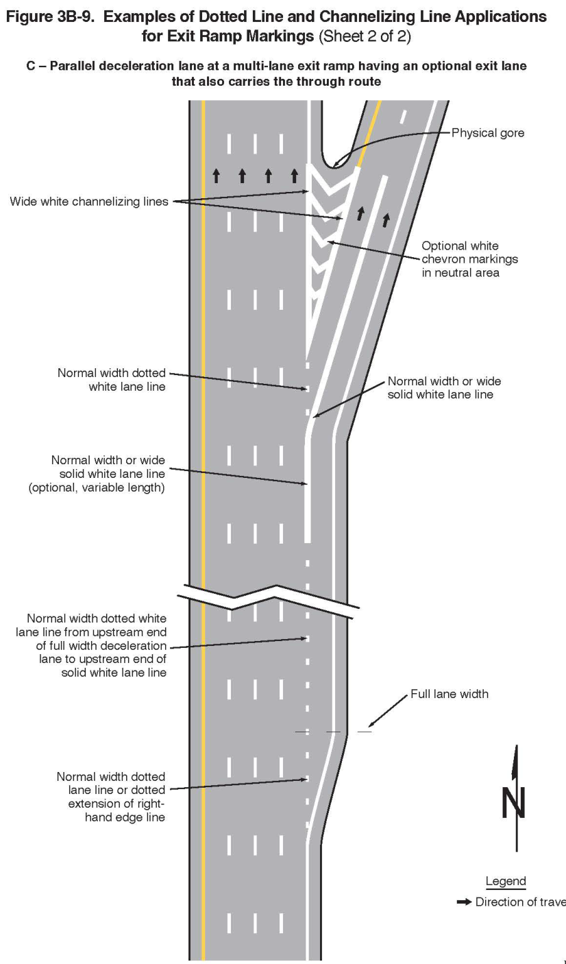 Figure 3B-9. Examples of Dotted Line and Channelizing Line Applications for Exit Ramp Markings (Sheet 2)
