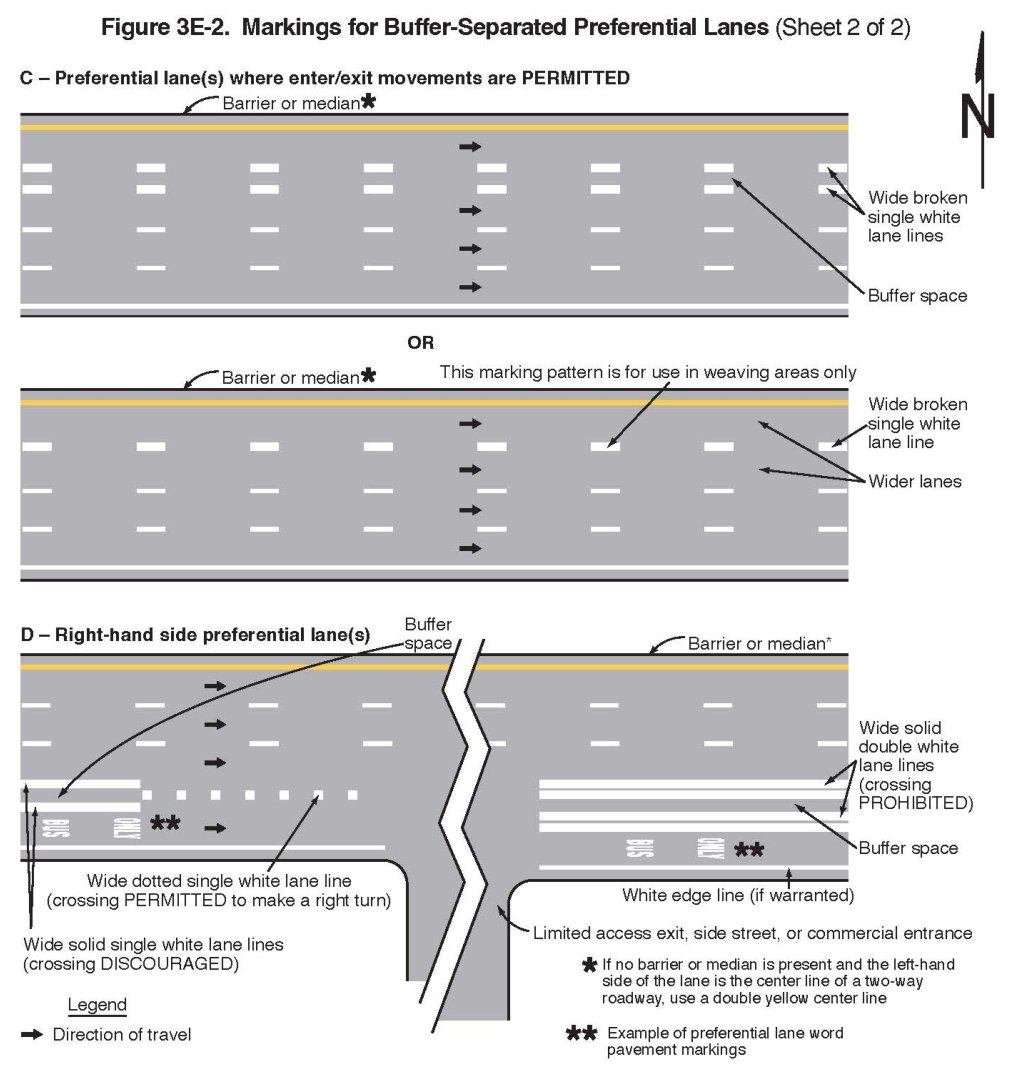 Figure 3E-2. Markings for Buffer-Separated Preferential Lanes (Sheet 2 of 2)