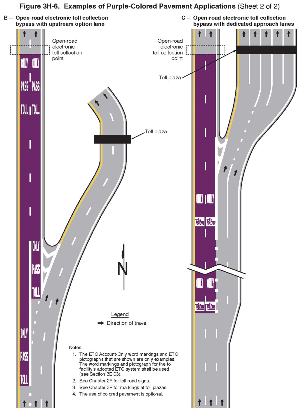 Figure 3H-6. Examples of Purple-Colored Pavement Applications (Sheet 2)