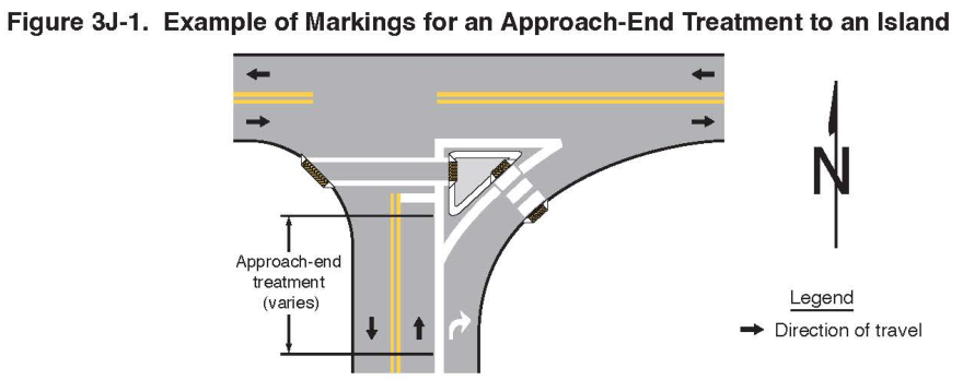Figure 3J-1. Example of Markings for an Approach-End Treatment to an Island