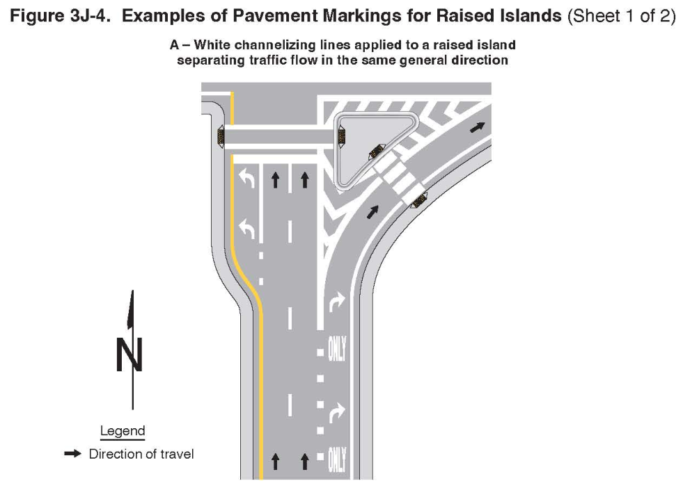 Figure 3J-4. Examples of Pavement Markings for Raised Islands (Sheet 1)