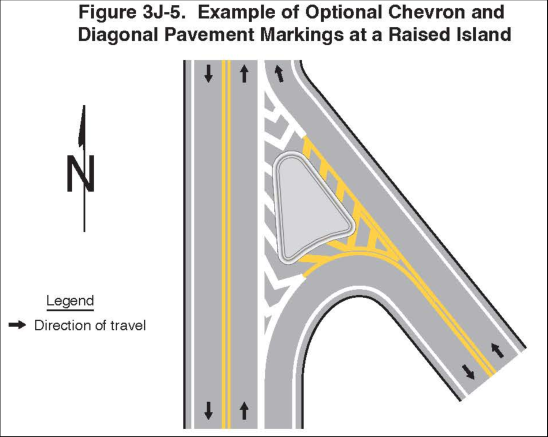 Figure 3J-5. Example of Optional Chevron and Diagonal Pavement Markings at a Raised Island